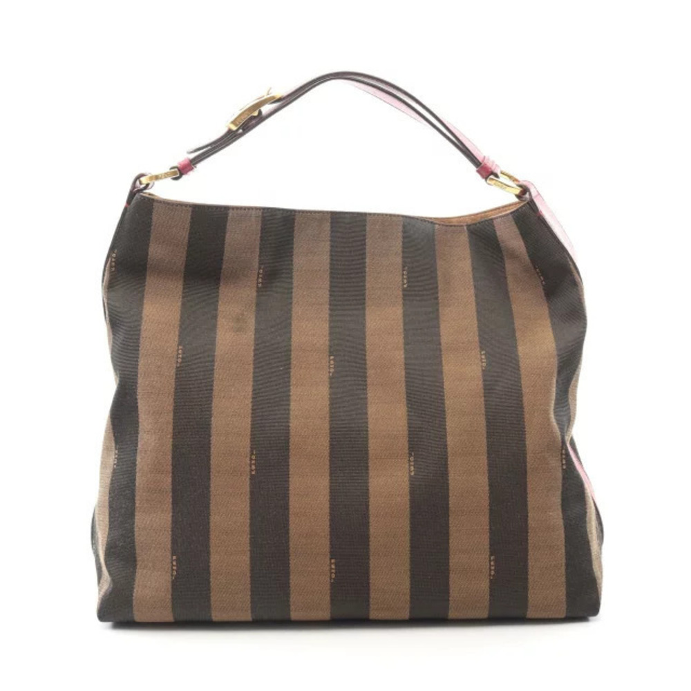Fendi Pequin Shoulder Bag Canvas Leather Brown Black Pink